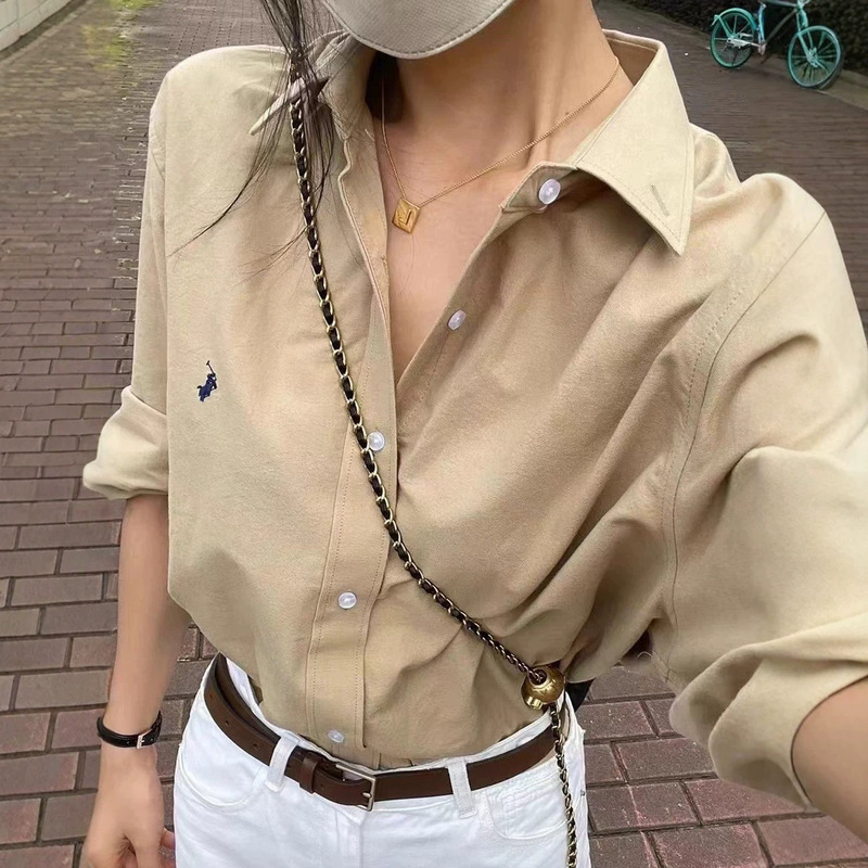 High-Quality Rl Ralph Oxford Cloth Shirt in Dopamine Color, Brightening and Age-Reducing Jacket, Classic Elegant Top, Women's Shirt High-Quality Rl Ralph Oxford Cloth Shirt in Dopamine Color, Brightening and Age-Reducing Jacket, Classic Elegant Top, Women's Shirt