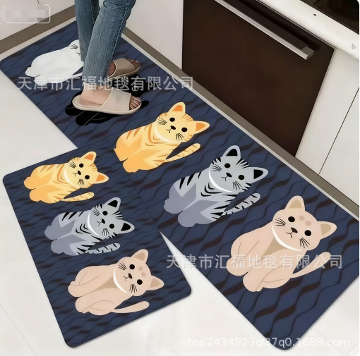 Cross-Border Temu Labeling and Delivery Cute Cat Kitchen Floor Mats Household Absorbent Non-Slip Mats Amazon Supply Direct Sales