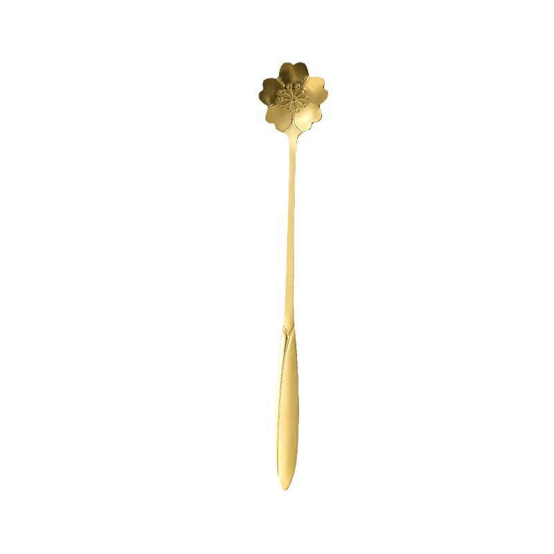 Stainless Steel Cherry Blossom Dessert Spoon, 12/15/17 cm, Silver or Gold, Floral Handle