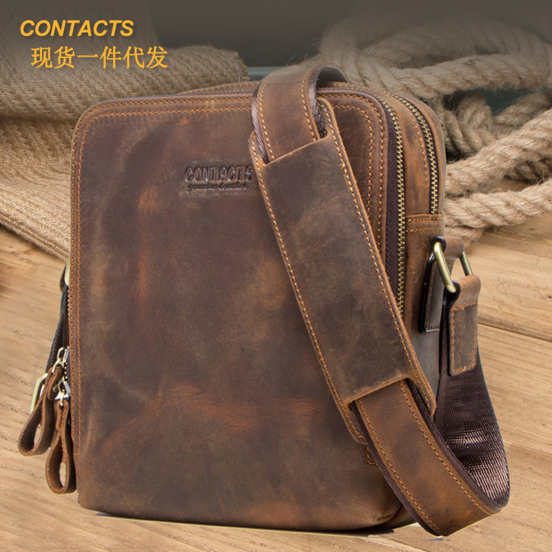 Black Angel Factory Outlet Retro Crazy Horse Leather Men's Shoulder Bag Genuine Leather Men's Crossbody Bag Black Angel Factory Outlet Retro Crazy Horse Leather Men's Shoulder Bag Genuine Leather Men's Crossbody Bag