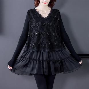 Lace Blouse for Women 2025 Spring New Loose Fake Two-Piece V-Neck Mid-Length Top European Style [15 High Quality