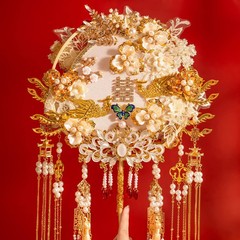 中国式花嫁結婚団扇嫁秀イネ服diy材料包重工両面完成品手作り高級喜扇