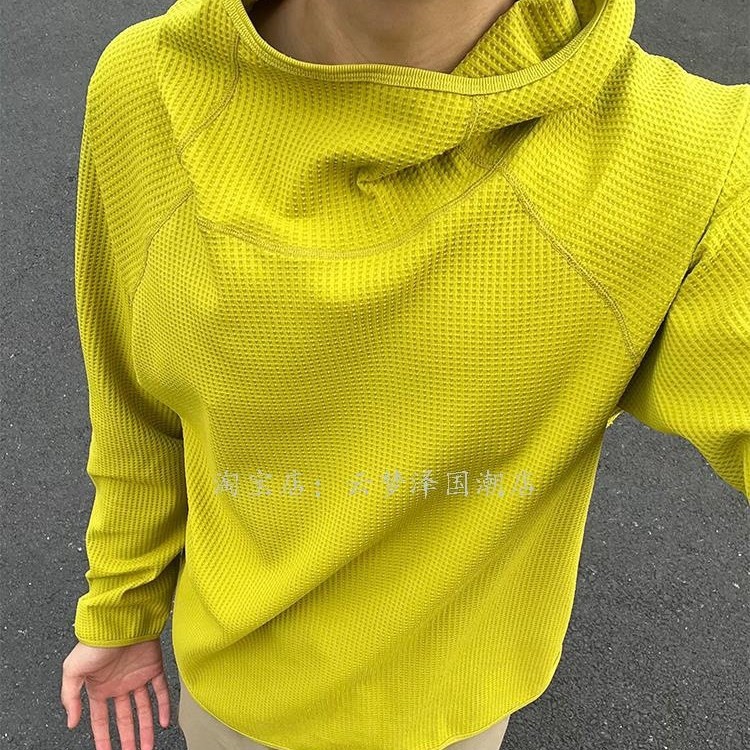 Lightweight outdoor casual sports waffle fabric unisex quick-dry breathable hooded long-sleeve jacket with high collar
