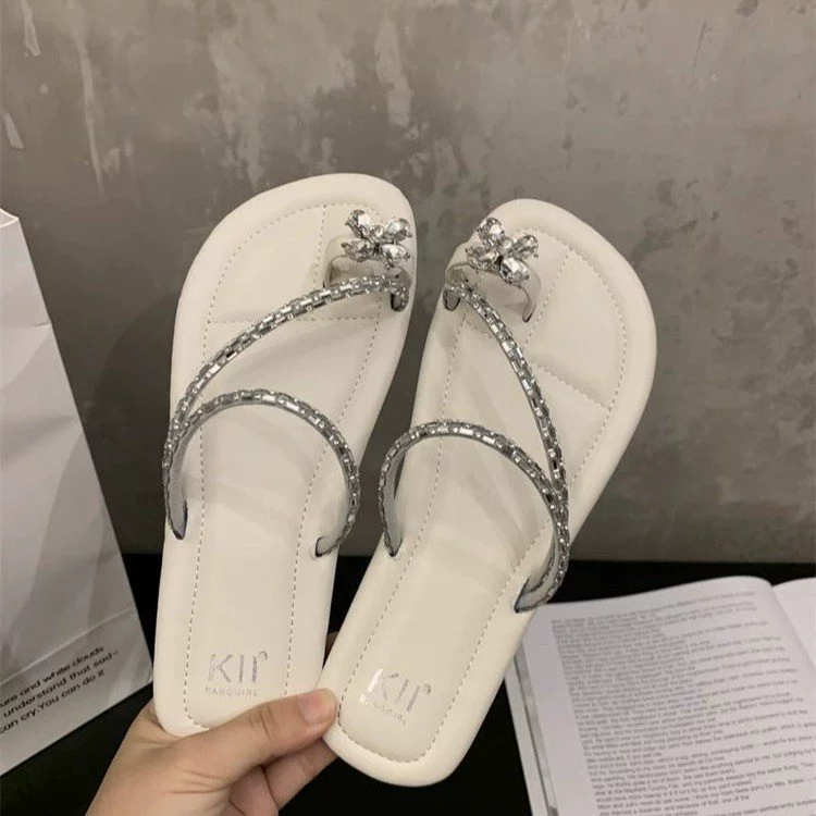 Плоский французский стиль носок тапочки Фея обувь 2024 новый лето мягкое дно с юбкой горный хрусталь сандалии