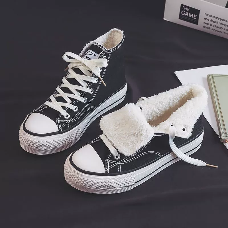 Тёплые высокие кеды для студентов, демисезонные, чёрные, размеры 35–40
