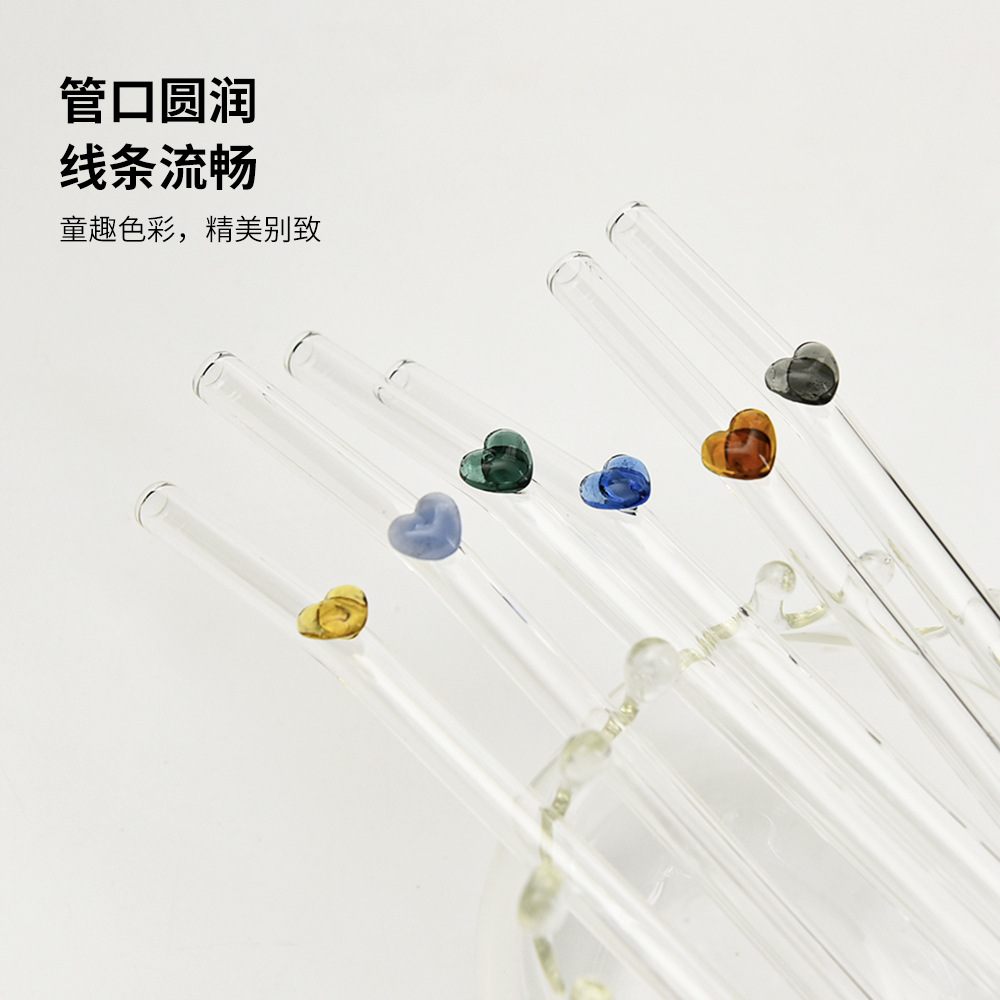 Ins pajita de vidrio de amor de alto valor pajita resistente al calor con alto contenido de borosilicato varilla de agitación de codo repetitivo no desechable