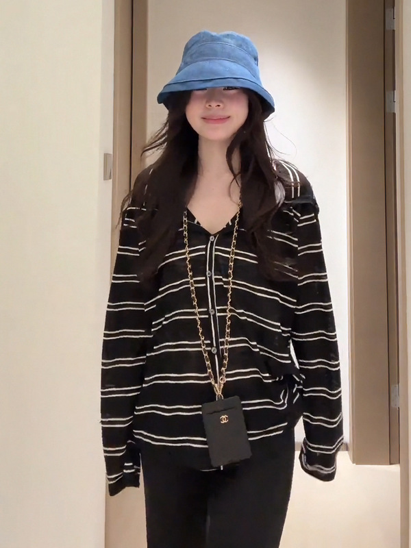 早秋条纹连帽开衫女韩版宽松慵懒风防晒长袖百搭上衣纽扣外套2025|undefined