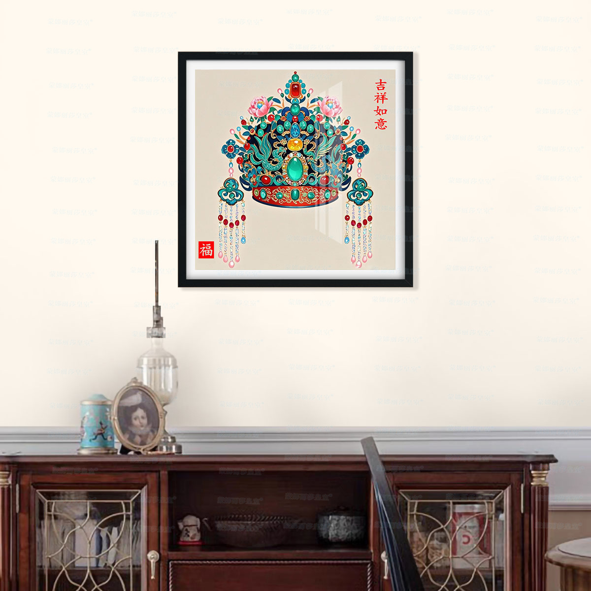[Algodón importado] Mona Lisa real bordado a mano auspicioso Feng Guan Feng image 4
