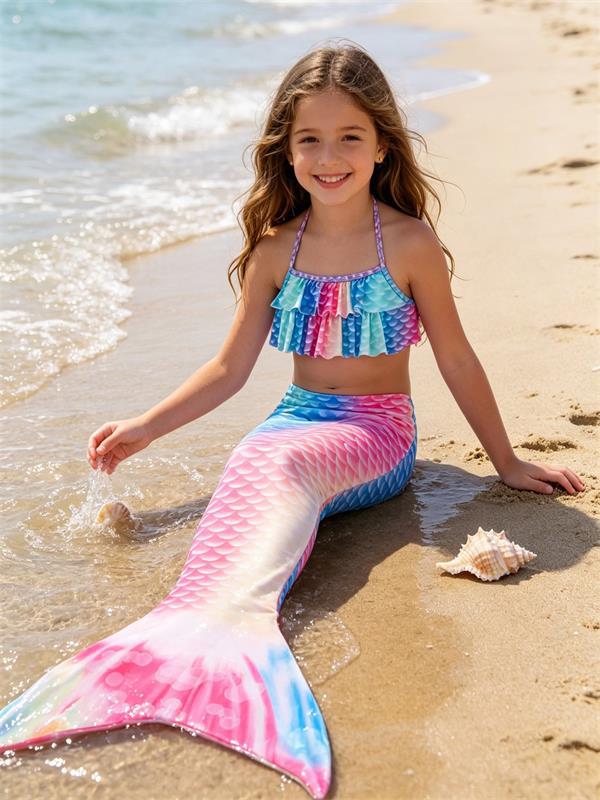 Girls' Mermaid Swimsuit Three-Piece Set Mermaid Tail Ariel Princess Swimsuit Cross-Border Best-Selling Hot Item