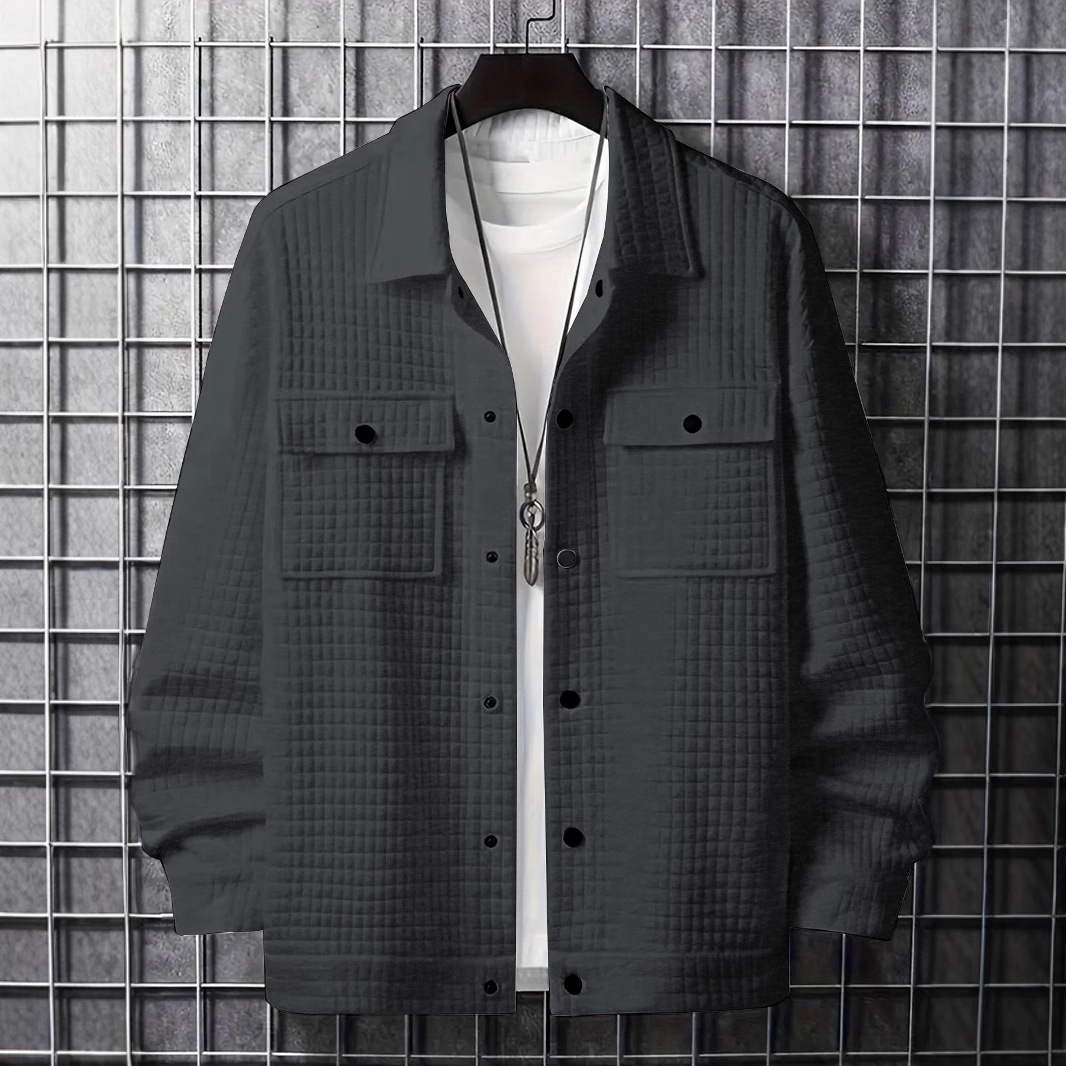 Men's Clothing New Spring And Autumn Men's Casual Jacquard Small Plaid Loose Coat Shirt_voghion.com