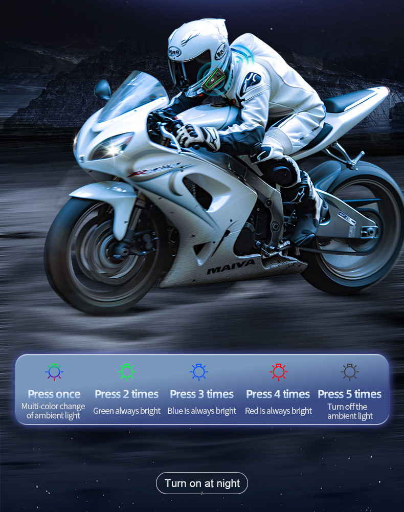 Cool Lighting Motorcycle Helmet Bluetooth Headset Full-Face Half-Face Three-Quarter Helmet Riding Intercom Helmet Headset