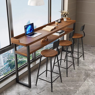 Balcony Home Bar Table Double-Layer Solid Wood Baffle Against the Window and Wall Narrow Table Long High and Low Legs Long Table High Table
