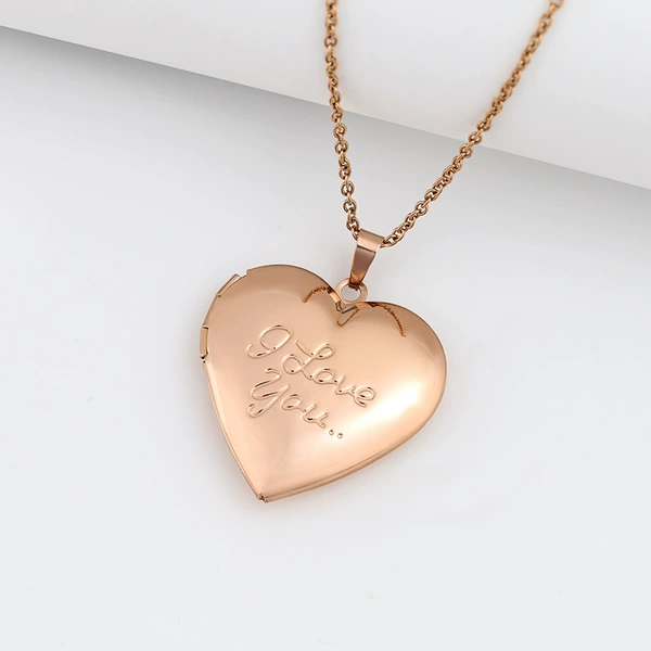 [Necklace] I LOVE YOU heart-shaped photo box 29*29mm/rose gold