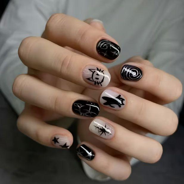 New glossy foreign trade hot-selling 24-piece nail set with sweet and cool cat and star designs, square-shaped press-on nails wholesale New glossy foreign trade hot-selling 24-piece nail set with sweet and cool cat and star designs, square-shaped press-on nails wholesale