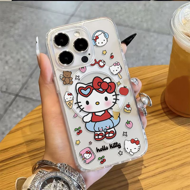 Transparent Magnetic Shell Elephant Swimming Ring Kitty Cat Suitable for Apple 17/16/14/13 Promax Mobile Phone Case 15