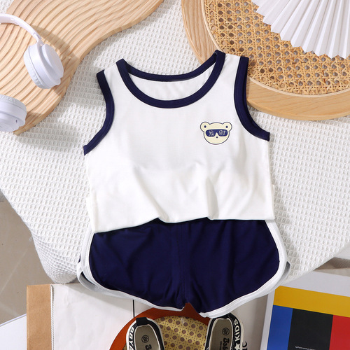 Children's Modal Backless Top Set Summer Thin Boys' Sleeveless Shorts Two-Piece Girls' Baby Bodysuit Sleepwear