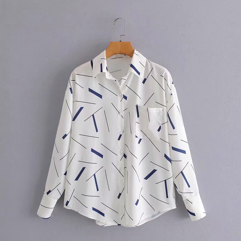 irregular abstract blue striped long-sleeved shirt  NSAM36316