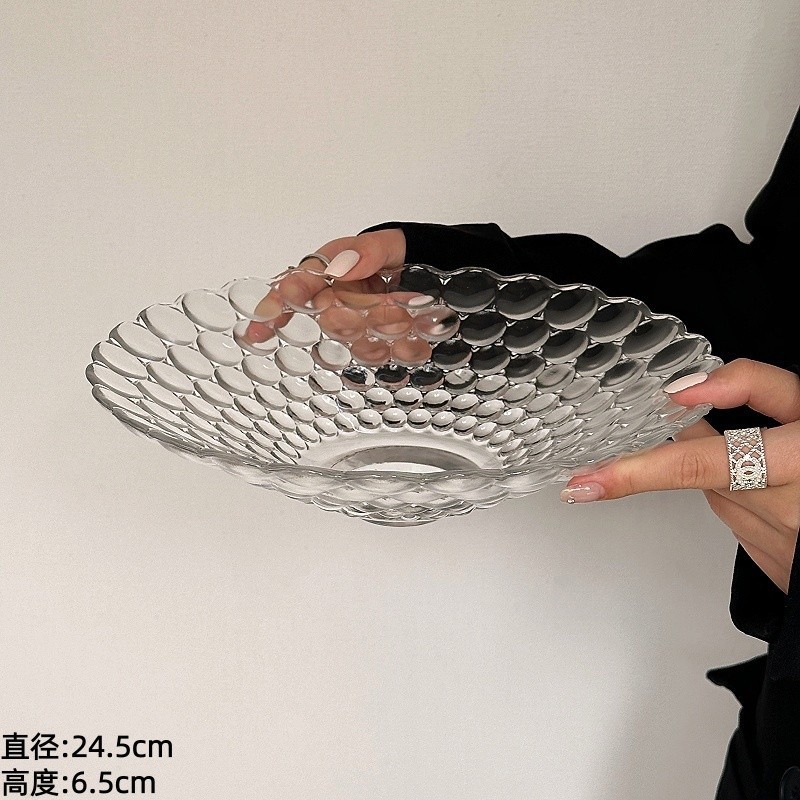 Plato de frutas de vidrio de lujo, mesa de té de sala de estar, plato de dulces de recepción de alta calidad, plato de frutas secas, nueces, bocadillos