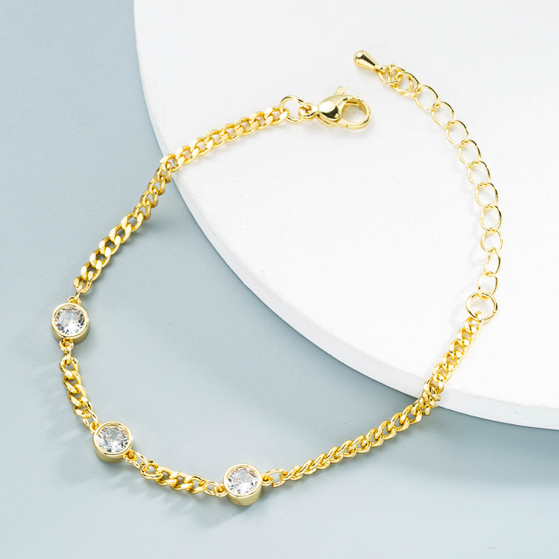 Nihaojewelry wholesale jewelry new copper plated 18K real gold zircon chain braceletpicture2