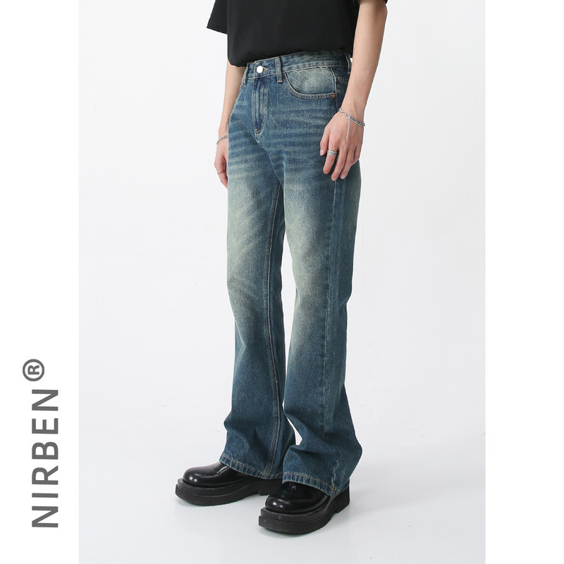 nirben denim | New Korean fashion personality straight tube micro horn jeans men