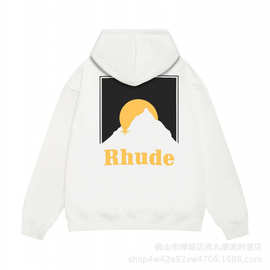 长期有跨境外贸Rhude骏马落日印花明星款潮流宽松个性印花连帽卫
