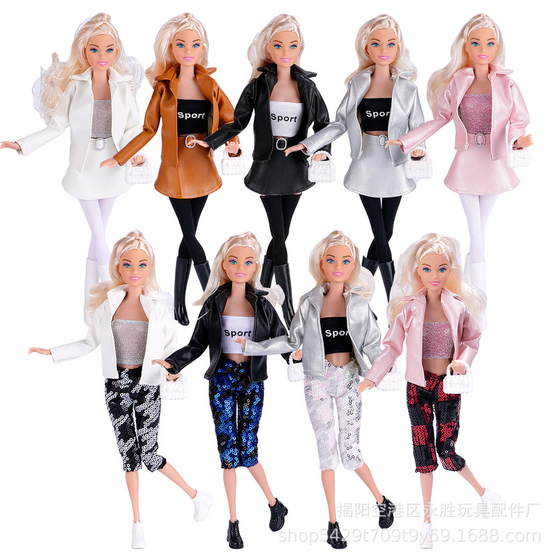 New 30CM11 inch doll fashion multi-color leather coat skirt beaded shorts dress suit wholesale cross-border