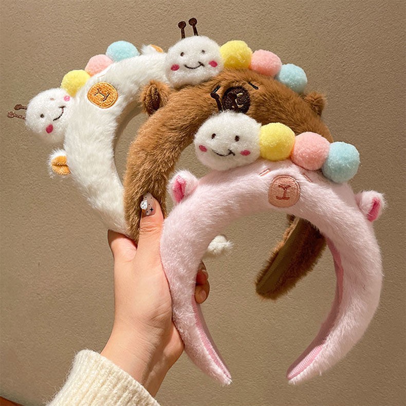 Cute plush funny headband for face washing