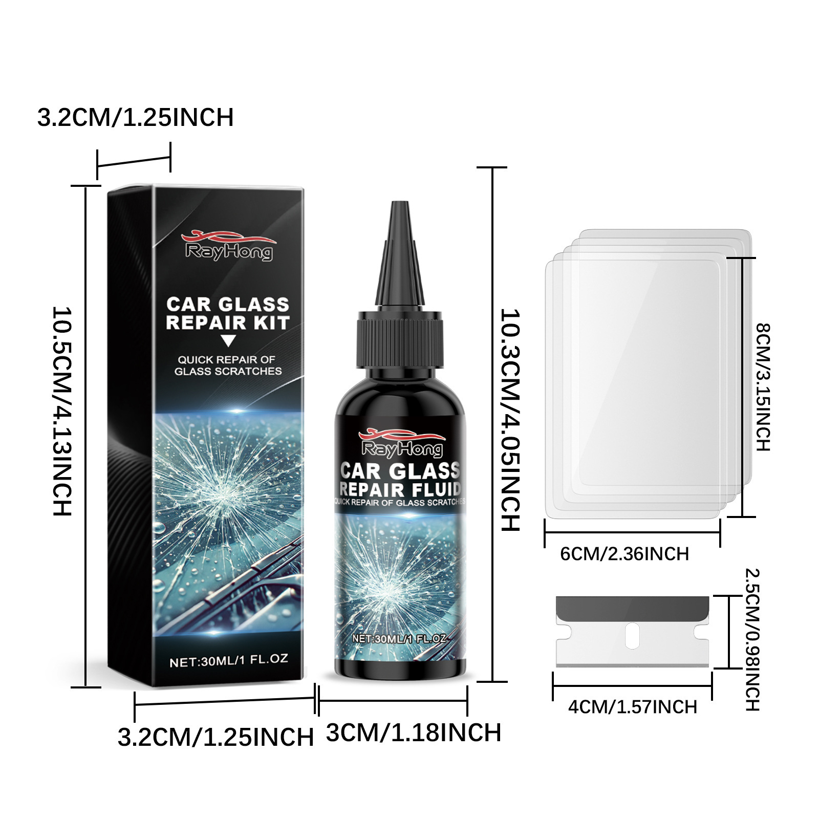 Rayhong Car Repair Kit Windshield Window Crack Care Solution to Improve Vision Clarity Tool