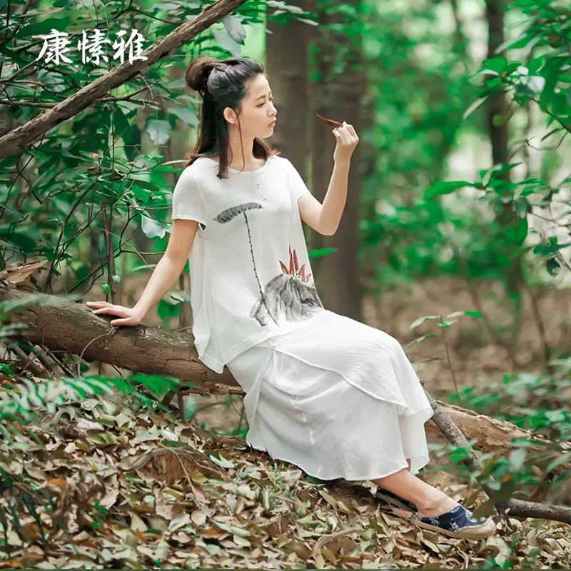 美愫禅修服半身裙亚麻女居士服舞蹈训练双层飘逸复古文艺禅意茶服