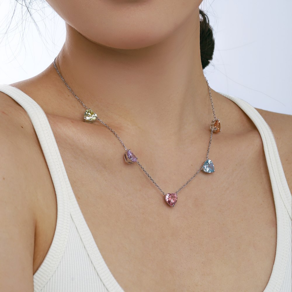15g Weight Zircon, High Carbon Diamond Inlay Material Necklace Classification 925 sterling silver Chain Material 1 Piece Quantity Holiday, Tea Party Occasion 925 Sterling Silver Material Heart Shape, Rectangle Pattern Women's Gender Inlay Design Simple Style, Shiny Style 925 Sterling Silver Zircon High Carbon Diamond Inlay Heart Shape Rectangle Necklace 11
