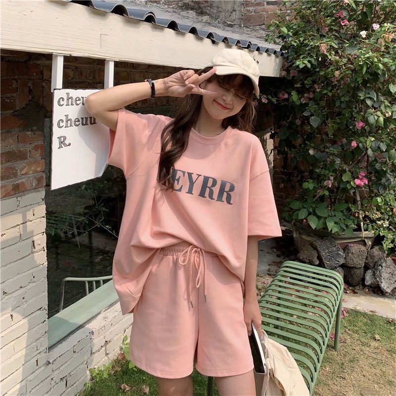 Letter Print Women's 2026 Summer Korean New Style Internet Celebrity Short-sleeve Shorts Loose Plus Size Sports_ecoleips.com