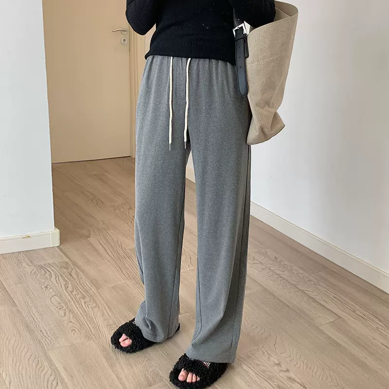 不退不换 垂感休闲长裤女秋季宽松高腰松紧直筒阔腿裤拖地长裤子
