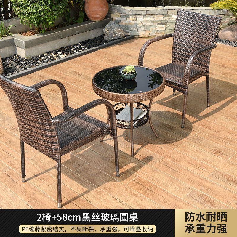 의자 2개 + 58cm 검정색 실크 원형 테이블