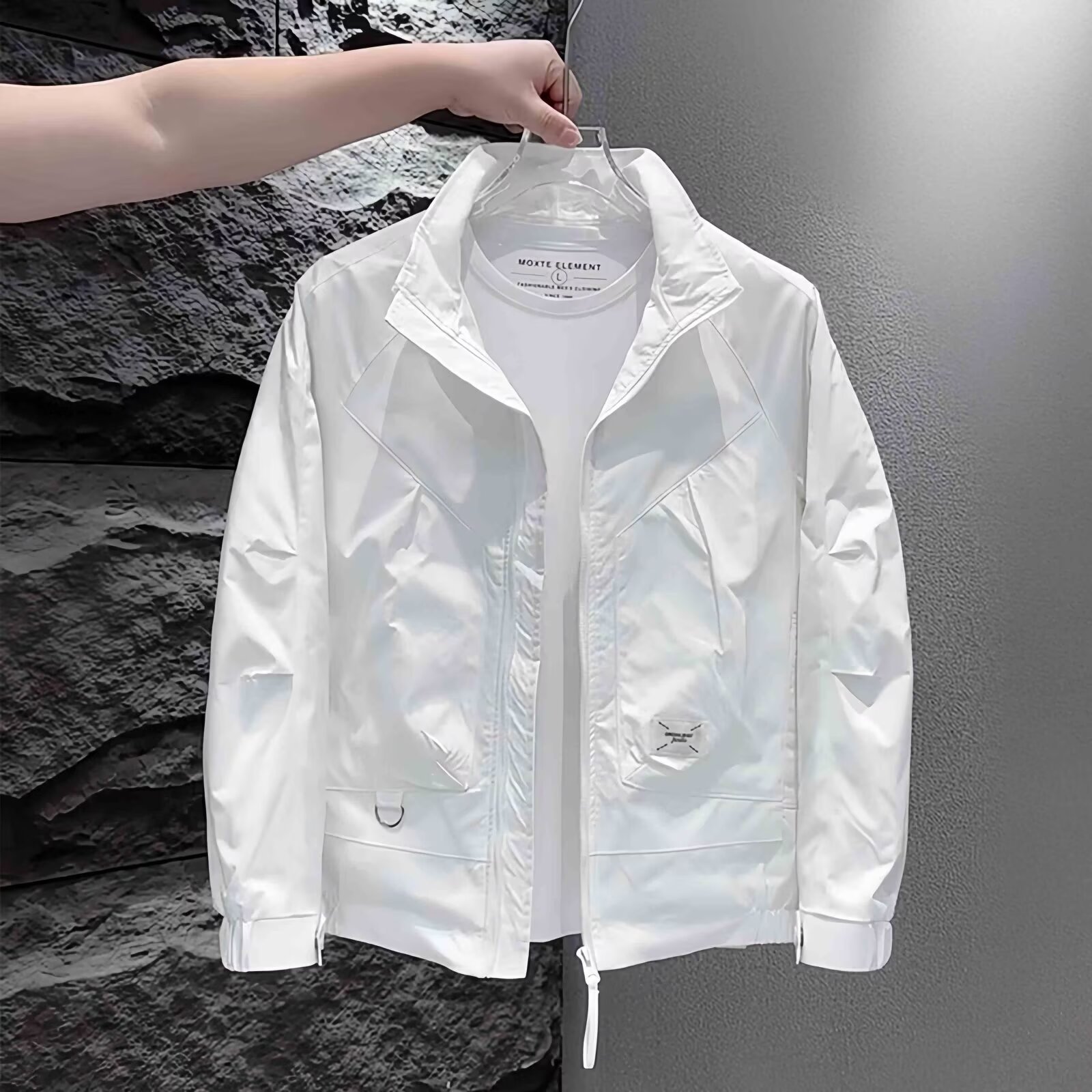 Muxi ropa de hombre chaqueta de hombre de verano tendencia de moda de cuello guapo chaqueta casual de hombre de color sólido image 8