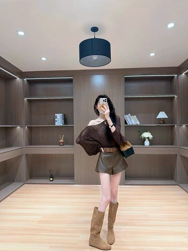 女装韩系设计感御姐范时尚高级舒适辣妹休闲百搭针织镂空长袖上衣|undefined