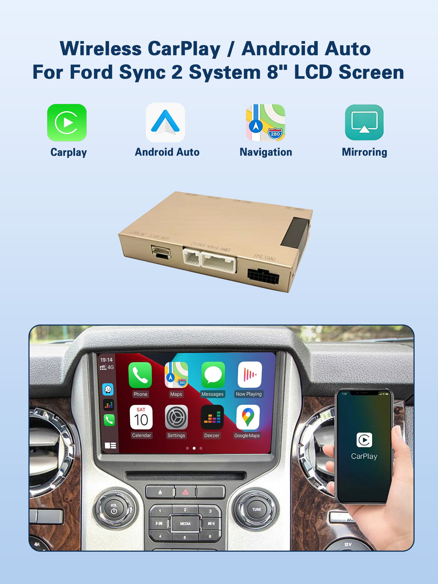 Wireless Carplay/HiCar/Android Auto compatible with Ford Sync2 system 8inch screen upgrade decoder