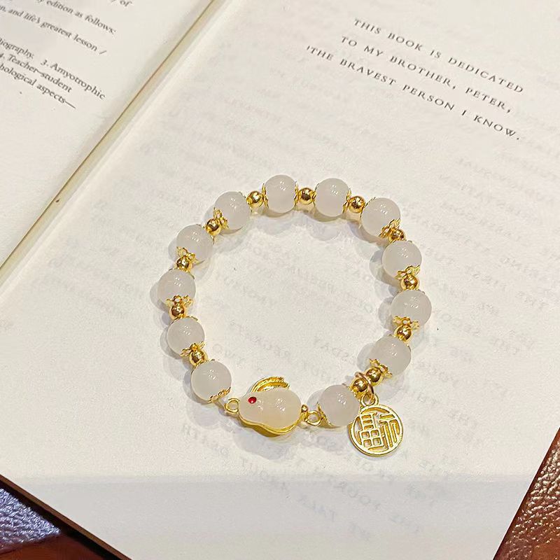 Pulsera de conejo de jade mujer natural jade luz moda de lujo temperamento 2022 TikTok red misma pulsera de conejo del zodiaco