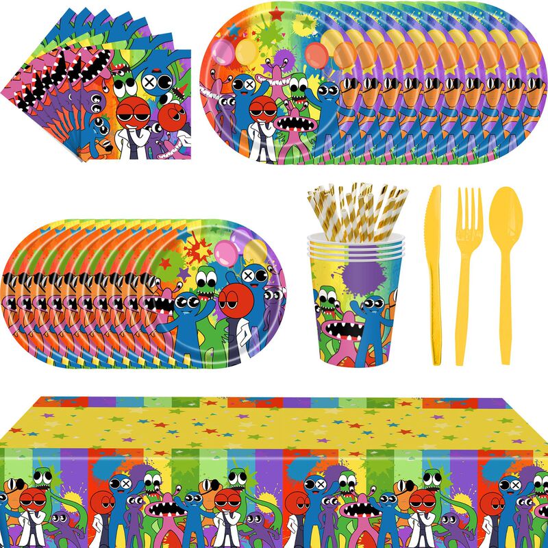 New Rainbow Friends Theme Cartoon Party Supplies Children's Birthday Holiday Party Tableware Disposable Paper Tray