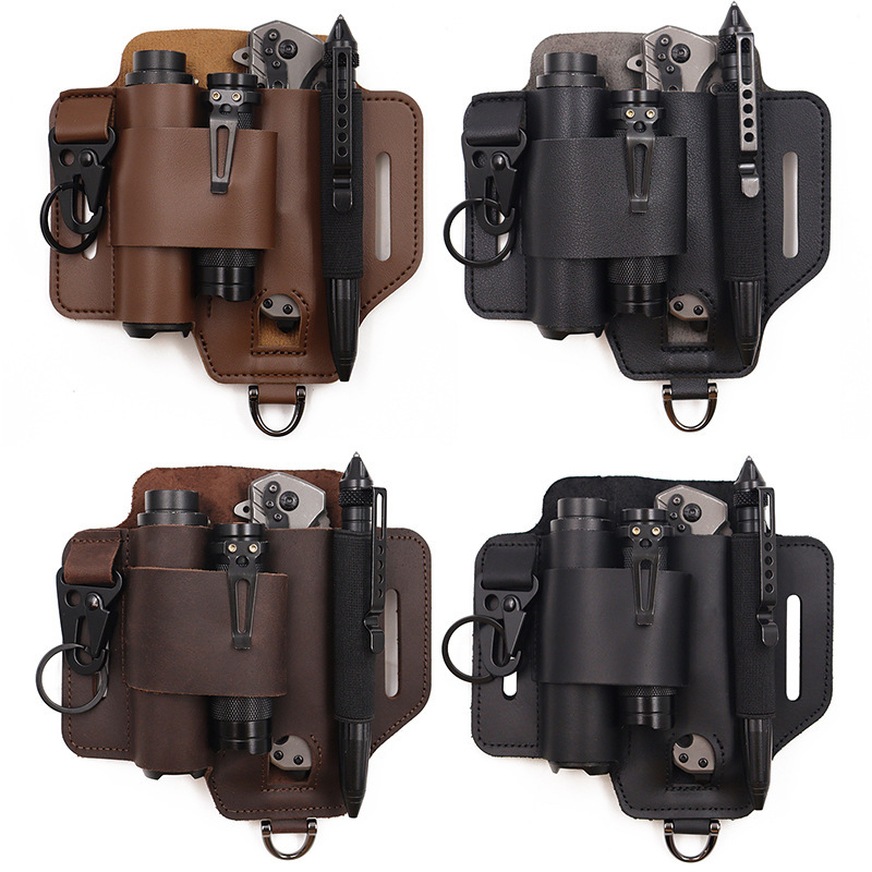 Cross-border same style in stock EDC tactical tool leather case outdoor survival storage waist bag outdoor flashlight case knife case Cross-border same style in stock EDC tactical tool leather case outdoor survival storage waist bag outdoor flashlight case knife case