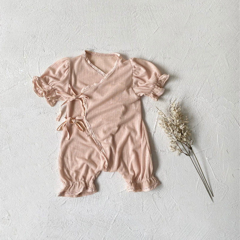 夏款女宝宝镂空网眼花边连体衣婴童衣服包屁衣儿童系带和尚服|undefined