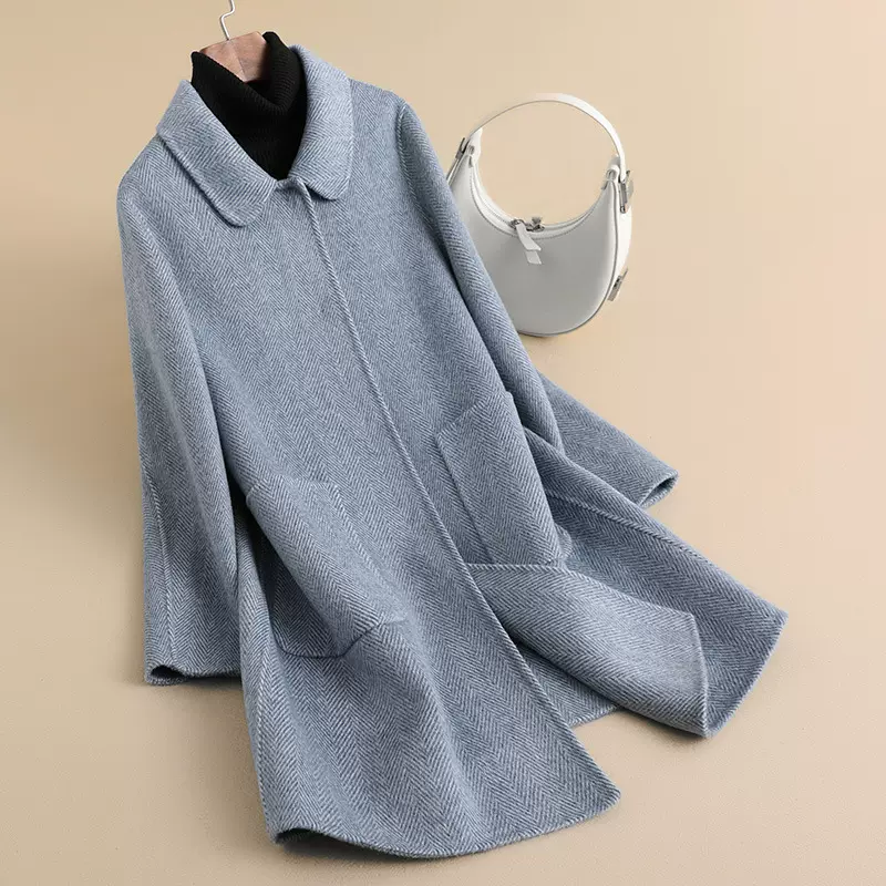 2025秋冬新款羊毛大衣中老年休闲翻大码女装妈妈装羊毛大衣女批发