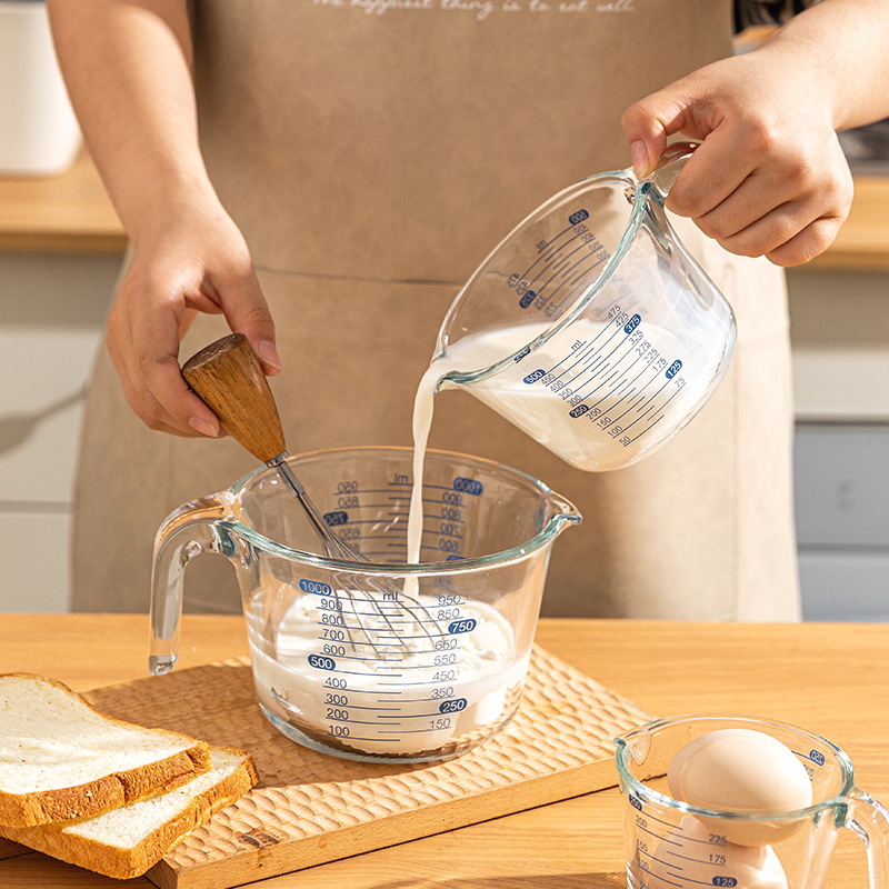 Taza de medición de vidrio para herramientas de horneado resistentes a altas temperaturas para cocina Taza de huevo con taza de leche con escala