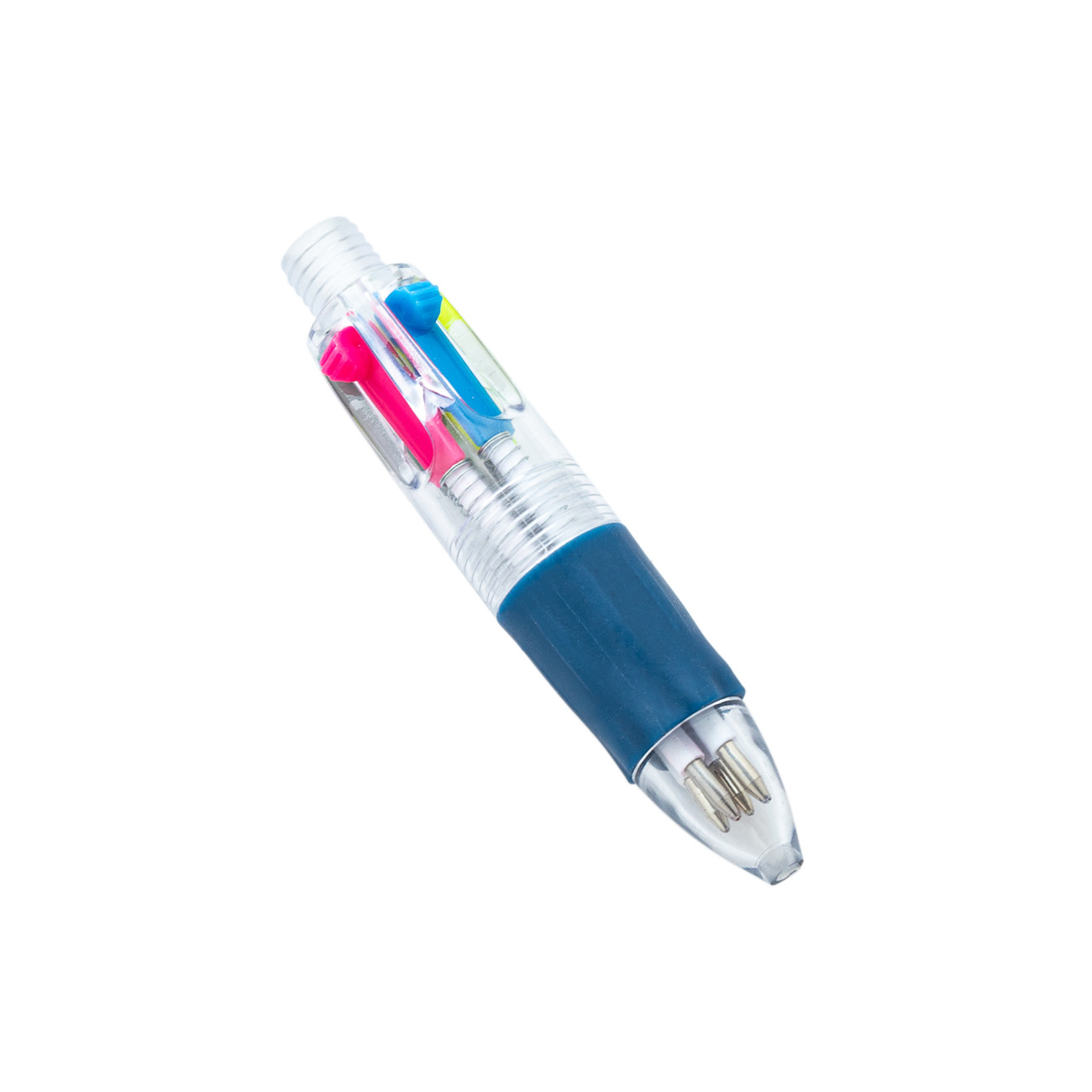 Mini bolígrafo de cuatro colores se puede llevar a cabo dibujos animados lindo cabeza de bolígrafo de plástico cuatro en uno estudiantes presionar bolígrafo práctico