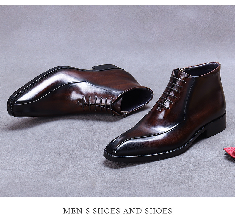 Kožené boty Velkoobchodní továrna Britské martinské boty Pravá kůže Módní společenské boty Špičatá špička Zip Vysoké kožené boty Kotníkové boty_voghion.com