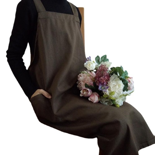 Cross-border plus-size long fashion Korean-style cotton-linen breathable apron, khaki coffee shop uniform with logo printing