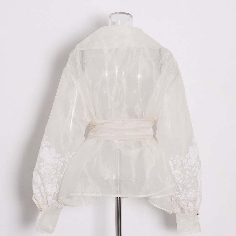 Women's Clothing 2024 autumn new retro palace style sexy suit collar high end lace waist slimming tops shirts for women_ipsvogv.com