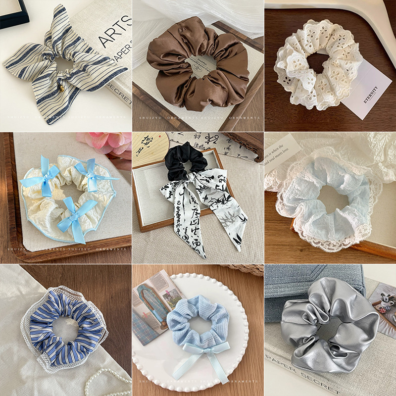 Coreano de encaje suave anillo de cabello de intestino feminilidad baja cola de caballo cuerda de cabello de primavera de otoño elegante atar cabello cuerda de cabeza de intestino grasa