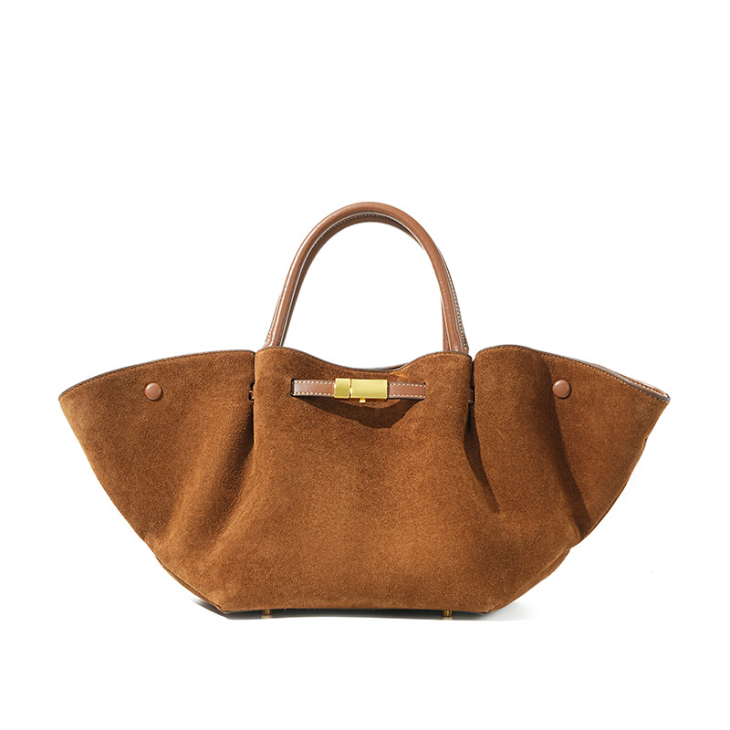 Wing Buckle Large Capacity Women's Crossbody Handbag Dumpling Bag Frosted Suede Commuter Luxury Tote Bag - Thumbnail 6