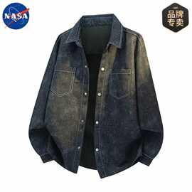 NASA品牌美式复古工装高质量衬衫男2025秋季新款宽松扎染长袖衬衣