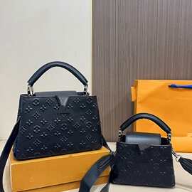 洋气真皮凯莉包女2025新款V字印花单肩斜跨包亚马逊外贸系列背包